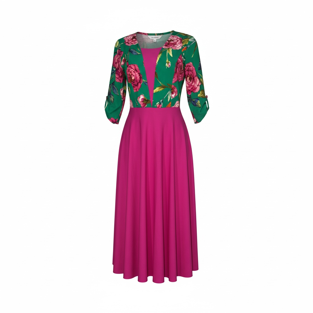 Vestido con saquito floral integrado